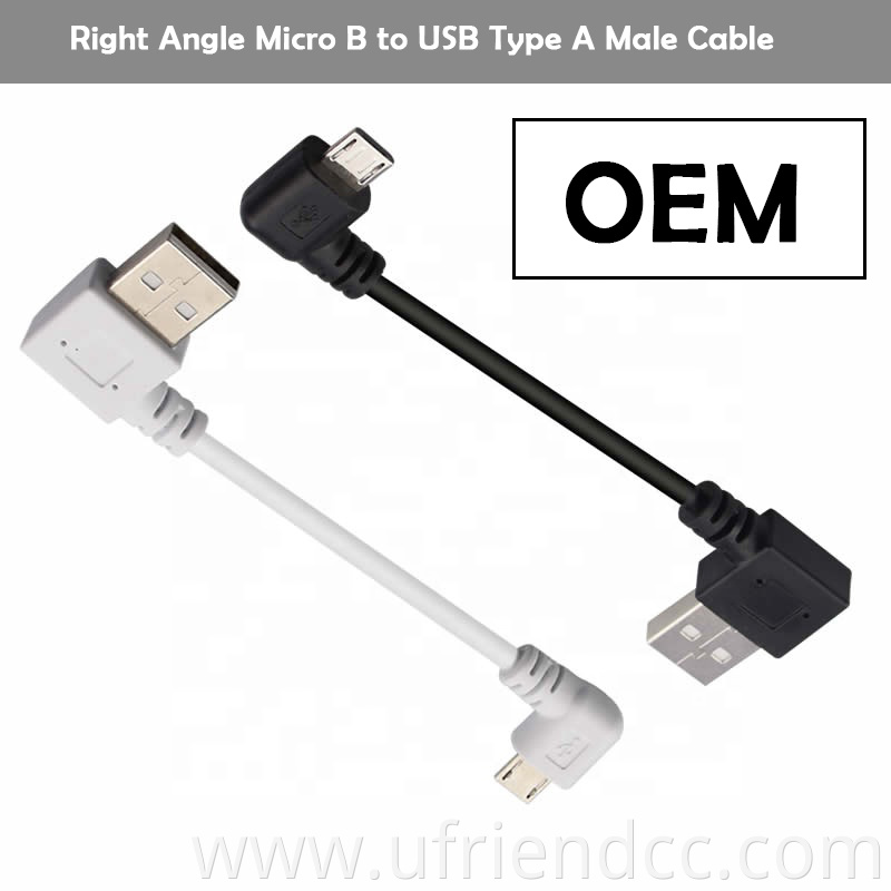 OEM Factory Data Sync Charging Micro B Type C Right Angle USB Cable Data Sync&charging PVC Black or White 4C or 2C CE, RHOS